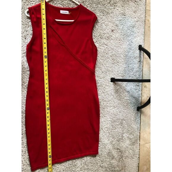 Calvin Klein Women’s Red Eyelet-Slit Front Bodycon Elegant Sleeveless Tank Dress - Picture 8 of 8